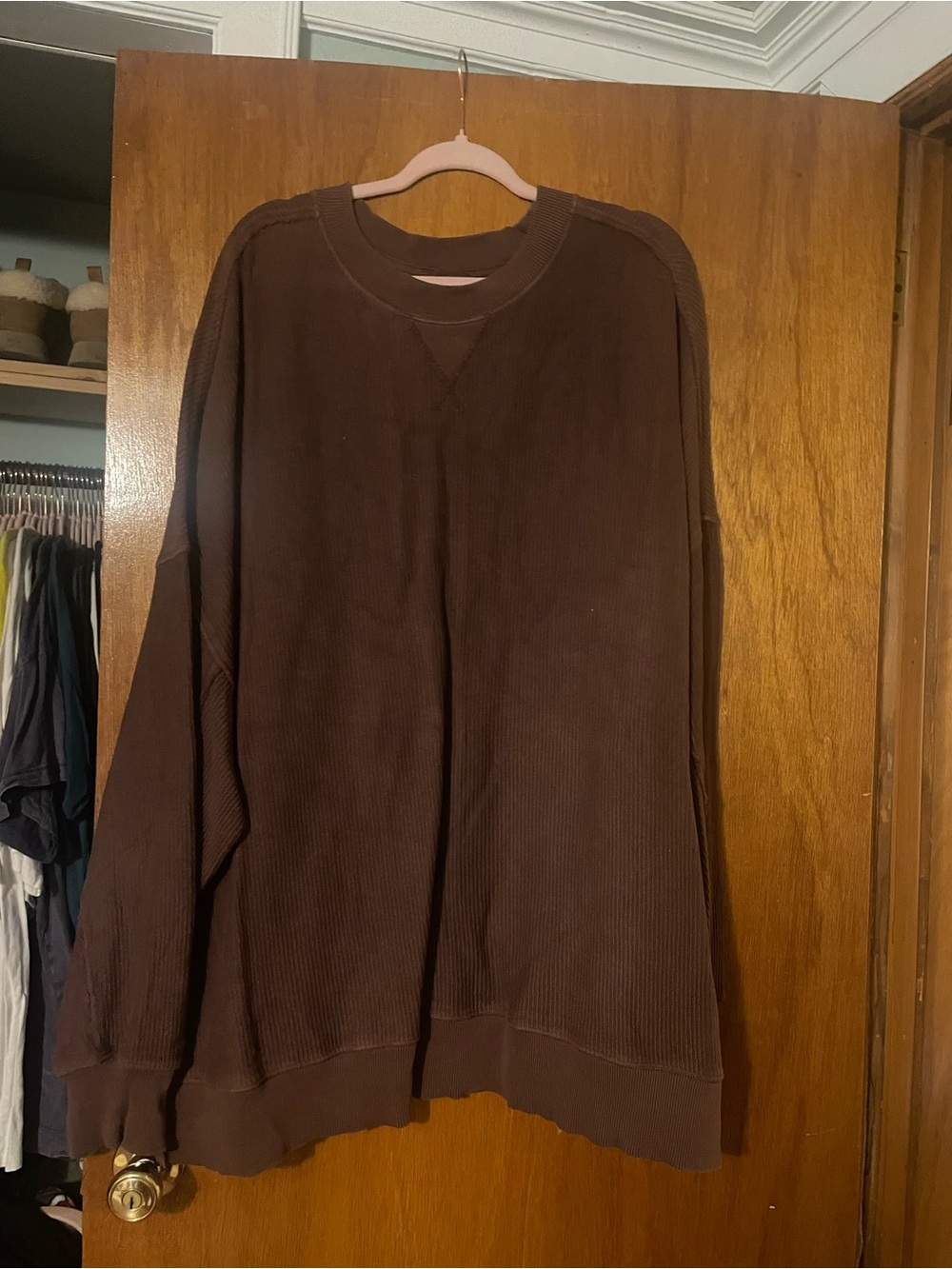 Aerie Chocolate Brown Ribbed Crewneck Sweater